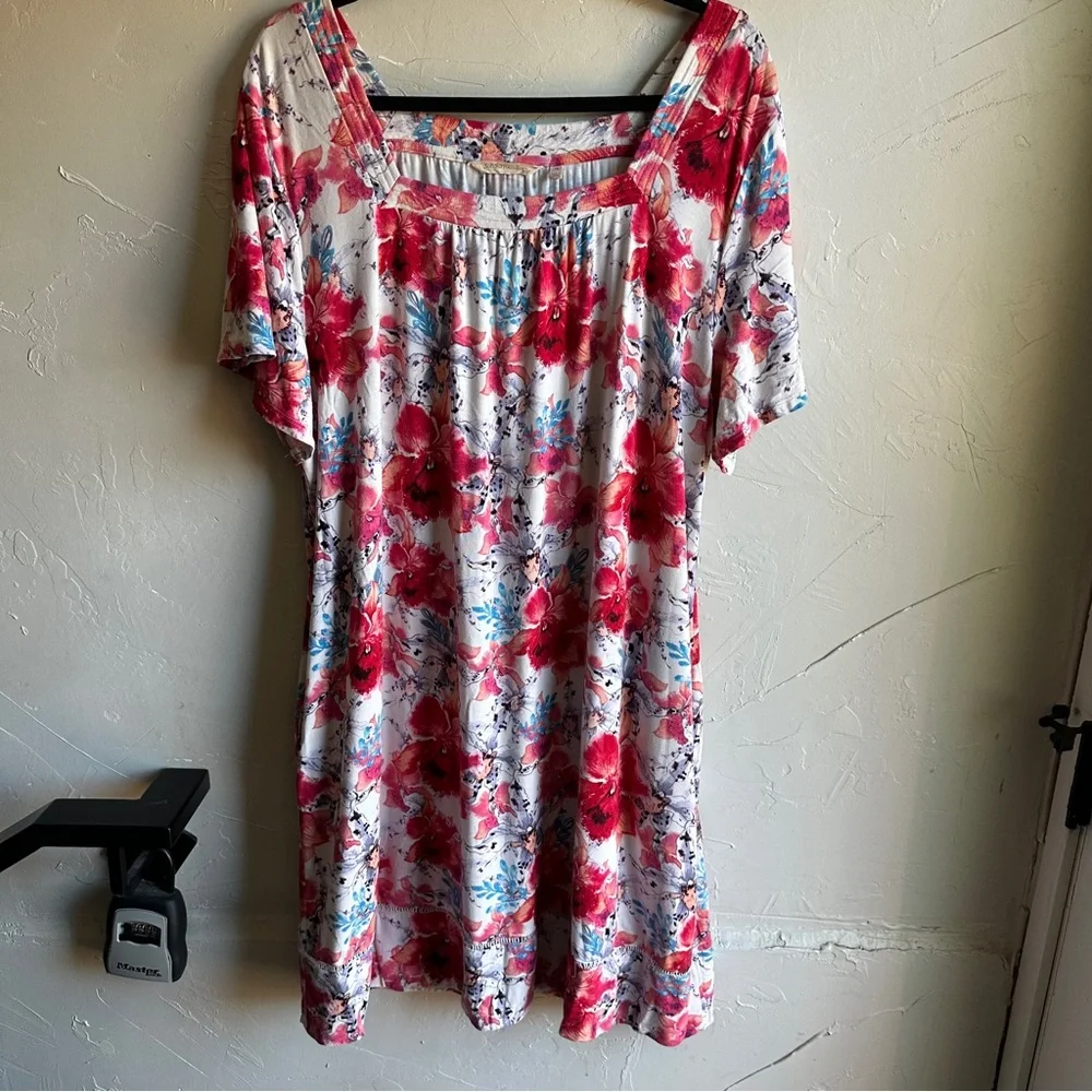 Soft Bamboo Knit Floral Lounge Dress Comfy Casual Cottagecore Soft Girl Stretchy
